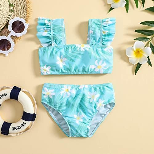 Ternos de banho de menina para meninas de banho de banho de verão Floral Flúcles de duas peças de roupas de banho biquíni para