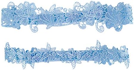 Garters de casamento conjunto de renda liga de noiva Garter floral elástico para a noiva azul branca