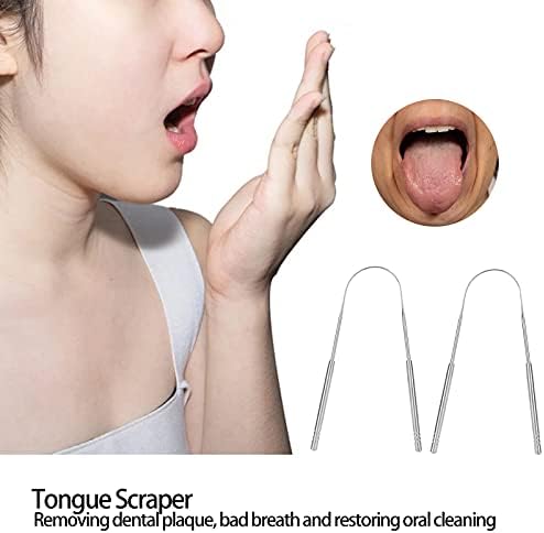 Raspador de língua de aço inoxidável, design em forma de U para remoção de mau hálito e proteção bucal em saúde, design ergonômico para higiene, para adultos e crianças