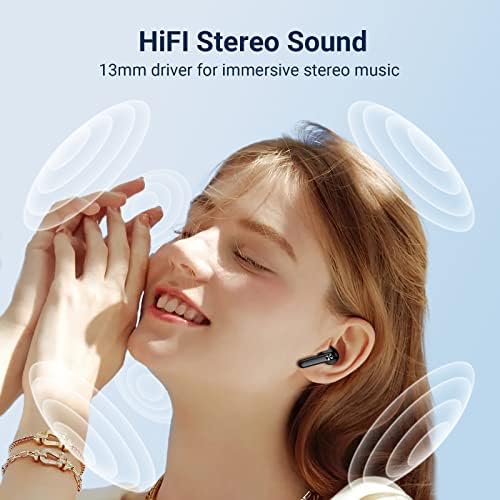 Fones de ouvido sem fio Stador Bluetooth v5.3 fones de ouvido na orelha de 56h 56h Princadeiras estéreo Ear fones de ouvido com potência LED Exibição de carregamento IPX7 Earros à prova d'água com microfones para esportes de fitness Work, preto