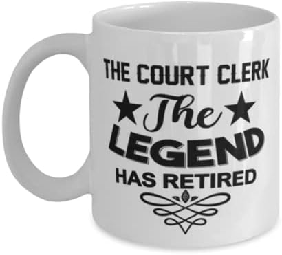 Funcionário da corte, a lenda se aposentou, idéias de presentes únicas para o funcionário do tribunal, copo de chá de caneca de café