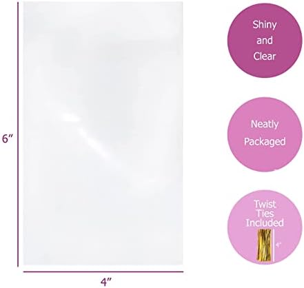 Purple Q Crafts Sacos de celofane de plástico transparente com torção colorida de 4