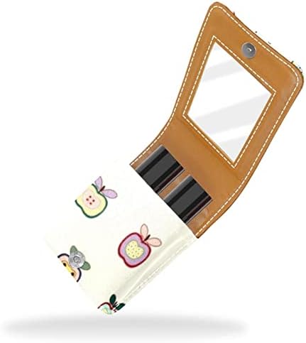 Caixa de batom Oryuekan com espelho bolsa de maquiagem portátil fofa bolsa cosmética, padrão de frutas de cor de desenho animado