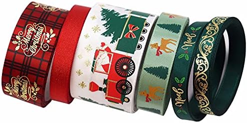 ZHZX Christmas embrulhando fita - DIY 60yards Holiday Christmas Grosgrain Ribbon para embalagem de presentes, fita de férias