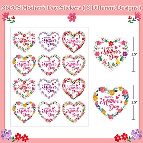 WhatsIng 36pcs Feliz Dia das Mães Adesivos 1,5 Floral Mães Tags Presente Adesivos Mães Rótulos Presentes adesivos para envelope Caixas de selo