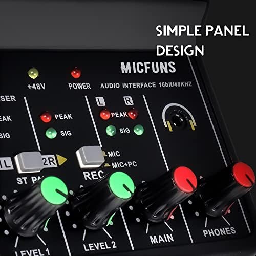 Mini 2 Channel Audio DJ Mixer Console Interface Com 48V Phantom Power Combo Jack Microfone/Guitar