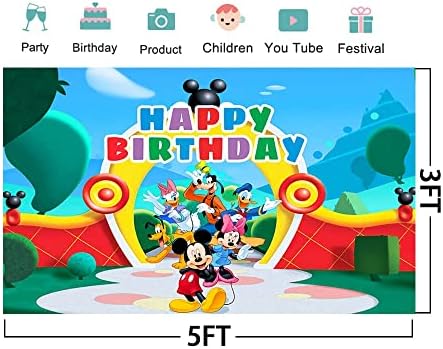 Cenário do clube do Mickey Mouse para suprimentos de festa de aniversário 5x3ft clubhouse photos Antecedentes Mickey Mouse Clubhouse Tema Banner de chá de bebê para decoração de mesa de bolo de aniversário