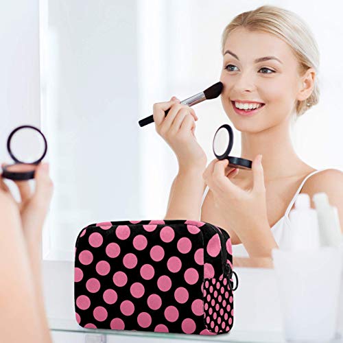 Bolsa de higiene pessoal Bolsa de lavagem organizadora de maquiagem cosmética com zíper preto e rosa polk ponto para acessórios