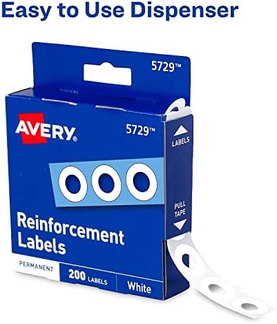 Avery 05729 Reforços, Roll DiplSr, 1/4 de polegada de diâmetro, 200/pk, branco