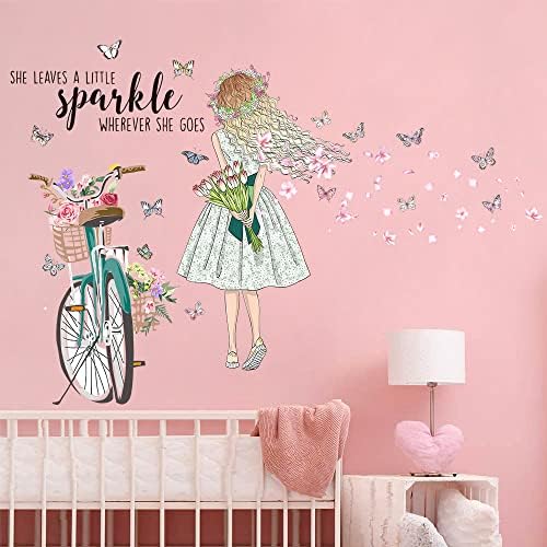 Bike menina adesivos de parede de parede de flor e borboleta decalque decalque Diy e citações motivacionais do bastão adesivo de