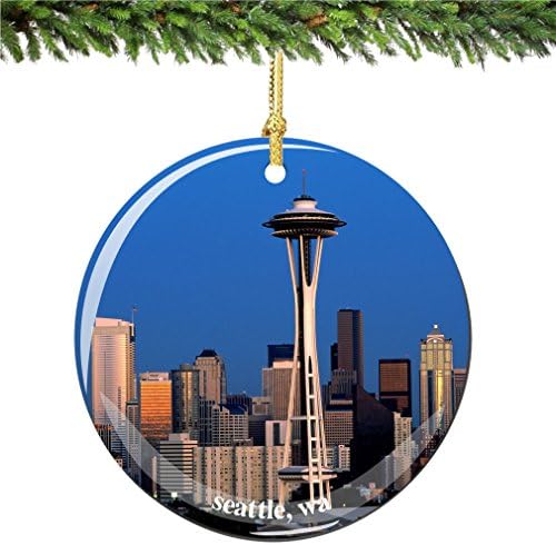 Ornamento de Natal de Seattle, porcelana de 2,75 , com agulha espacial de dupla face dos enfeites de Natal