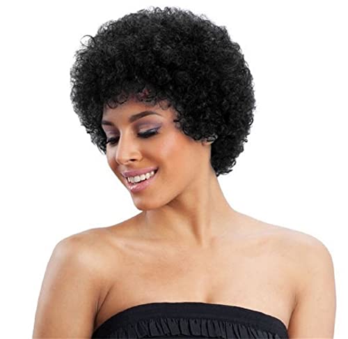 Qihang curto afro kinky curly humano perucas, 6 polegadas Virgem brasileira curta curta perucas afro, nenhum renda 130%