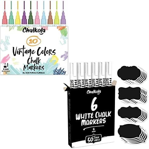 Pacote vintage chalkola - 10 vintage + 6 marcadores brancos 6mm