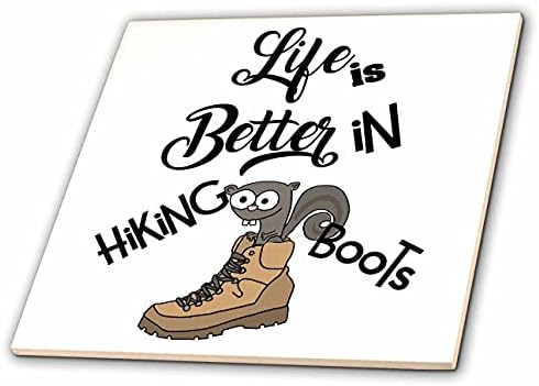 3drose fofo engraçado A vida é melhor em botas de caminhada com esquilo na bota - azulejos