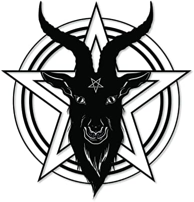 Cabeça de cabra Baphomet com parede de metal pentagrama com luzes LED, sinal de símbolos satanistas de metal, sigilo de baphomet, decorações góticas, presente gótico, presente de bruxaria satânica Lúcifer, sinal de terror assustador