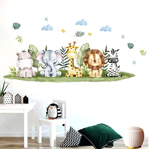 Jungle Animals Decalques de parede para o quarto das crianças, girafa tigre zebra elefante adesivos de parede para garotas quarto de