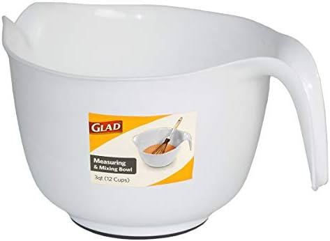 Fico de mixagem com alça - 3 quart | Plástico pesado com bico de vazamento e base não deslizante | Lavagem de louça Supplies de cozinha segura para cozinhar e assar, branco