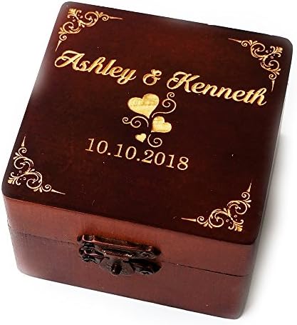 Aparar caixa de anel de anel de madeira personalizada de madeira, caixa de anel de noivado de anel rústico, caixa de anel gravada
