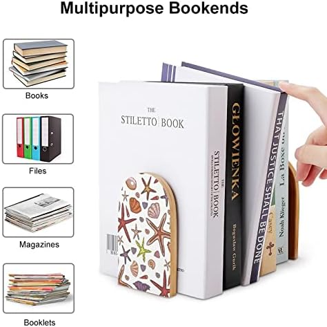 Starfish and Shells Booknds Livro de madeira de impressão decorativa termina para o pacote de 1 par de 1 par