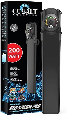 Aquáticos de cobalto Neo-Therm Pro Aquarium aquecedor, água doce totalmente submersível, água salgada, termostato, termômetro, à prova de quebra