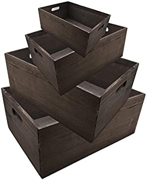 4 Pacaco de caixas de madeira de armazenamento de pacote alças de recorte, caixa de madeira de ninho decorativo para armazenamento,
