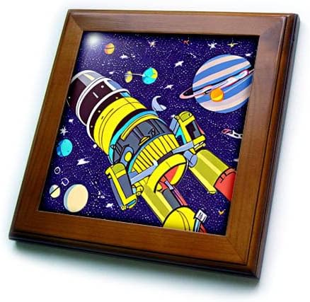 3drose Decorative Space Exploration Art. Naves espaciais, estrelas, planetas. - ladrilhos emoldurados