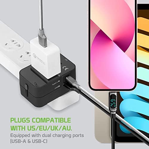Viagem USB Plus International Power Adapter Compatível com ASUS ZE601KL para poder mundial para 3 dispositivos USB TypeC, USB-A