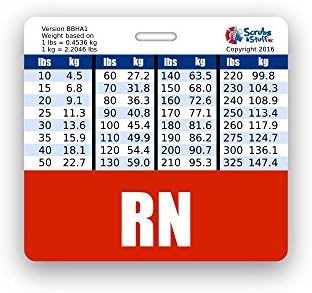 RN Badge Buddy Horizontal com gráficos de conversão de altura e peso