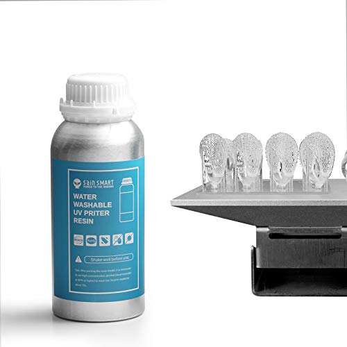 Resina IPA de cor lavável a água Sainsmart para impressoras 3D LCD/MSLA, resina rápida de 405nm UV-cura, baixo odor, 500g transparente