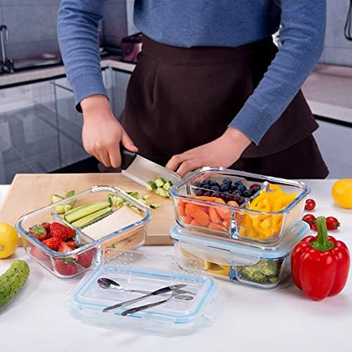 S Recipientes de preparação para refeições de vidro saliente 3 Compartimento - Bento Box Combines Glass Lunch Recipadores