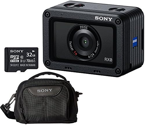 Sony RX0 1.0 Type Sensor Ultra Compact Câmera com pacote de design à prova d'água e à prova de choque com 32 GB de cartão de memória Micro SDHC e caixa de transporte suave