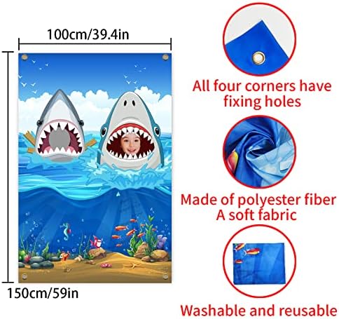 Meltelot Shark Attack Photo Door Banner, 5x3ft Ocean Theme Birthday Birthdap Beddrop Party Decorações, Under the Sea Shark Party Frete Play Party Party Photo Background