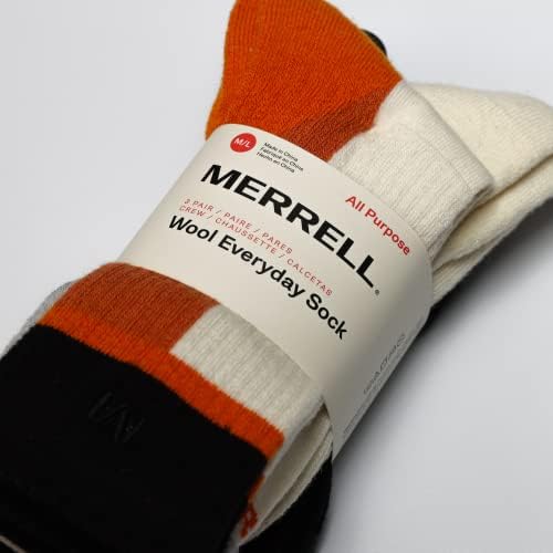 Merrell Men e feminina Lã de Lã todos os dias Meias - Pacote de 3 pares - Suporte ao arco de almofada e wicking de umidade