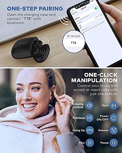 Fones de ouvido sem fio Earbud Bluetooth 5.0 com estojo de carregamento, broto de ar Ipx8 à prova d'água e estéreo 3D Botões de orelha internos microfones embutidos, emparelhamento automático de tampa aberta para Android/Samsung/Apple iPhone-preto