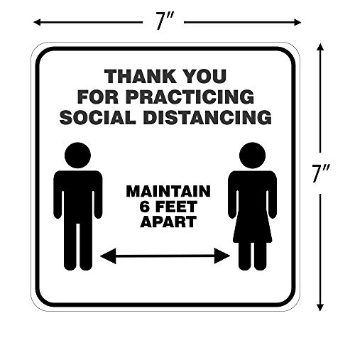 Supply360 Obrigado por praticar distanciamento social - Mantenha um metro e meio de distância Sinal de parede, sinal de consciência de distanciamento social, plástico, 7 x 7 x .06