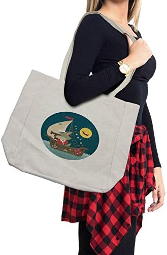 Bolsa de compras de desenho animado de Ambesonne, capitão de lobo navegando para o oceano temático náutico com sol rindo, bolsa reutilizável ecológica para a praia de mantimentos e mais, 15,5 x 14,5, multicolor