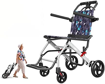 Cadeia de rodas de transporte ultraleve, cadeira de rodas de embarque portátil dobrável com freio de mão, cadeiras de rodas