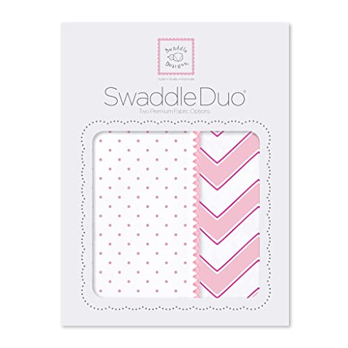 Swaddledesigns swaddleduo, conjunto de 2 cobertores de bebê, algodão marquisette + flanela de algodão premium, dupla clássica da Chevron, rosa