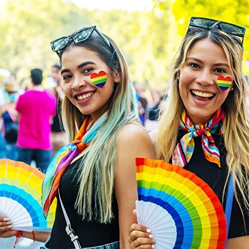 Henoyso 31 PCs Os acessórios do orgulho gay incluem fãs de mão dobrável do arco -íris, pulseira de silicone de pulseira de pride