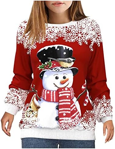 Swrowesi Mulheres fofas engraçadas boneca de neve moletons do feliz Natal Fitpullover tops de manga longa camisas impressas