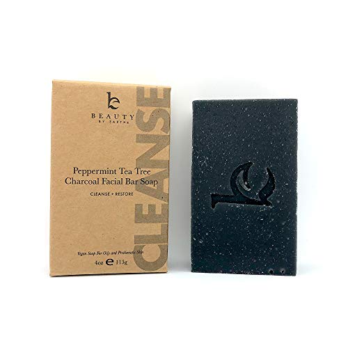 Sabão de barra de lavagem de face a carvão - Peppermint Tea Tree Tree Antibacterial Soap Bom Cleanser Facial para pele oleosa, limpador
