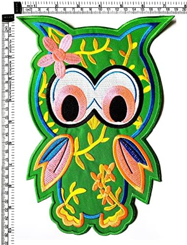 Kleenplus. Grande grande jumbo colorido coruja verde pássaro patch infantil desenho animado bordado de crachá em costura no