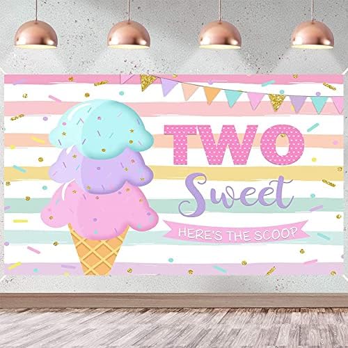 Two Sweet Backdrop Feliz Aniversário 2st Party Colorful Ice Cream Photography Background Sweet Sweets Girl Birthday Banner Decoration