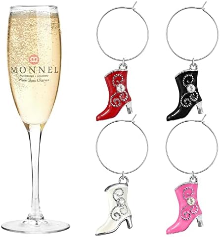 Monnel P511 Crystal Little Lady Boots Wine Charms Marker de vidro para festa com Bag de Velvet- Conjunto de 4