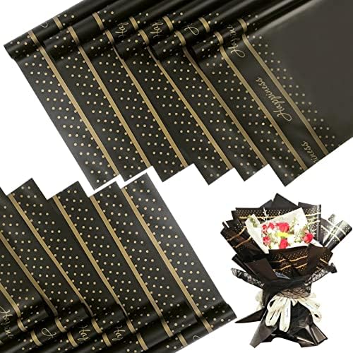 40pcs papel de embrulho de flor preto com cartas e pontos de carimbo criminoso, 22,4 x22.4 de suprimentos de buquê