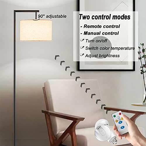 Lâmpada de piso moderna operada por bateria sem fio para sala de estar, lâmpada de piso diminuído com controle remoto, lâmpada de
