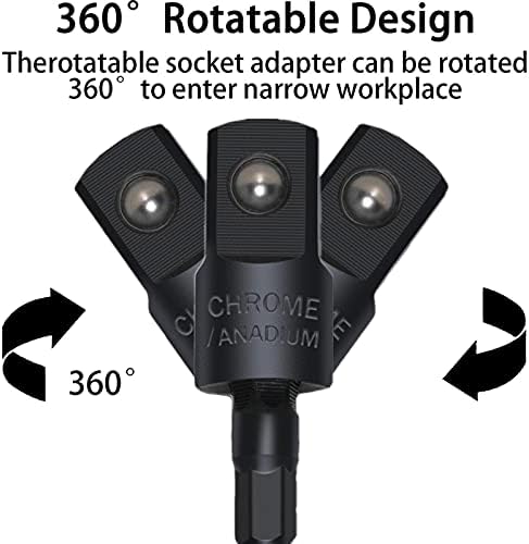 3pcs 1/4 3/8 1/2 bits 360 ° Rotativo, adaptador de soquete de grau de impacto/conjunto de extensão transforma a broca de energia em driver de porca de alta velocidade, para brocas sem fio Extensão