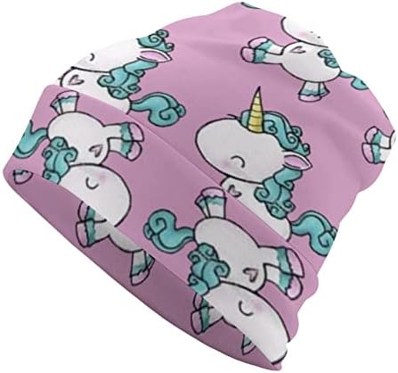 Adorável Unicorn Unisex Beanie Hat Hat Skull Capull Tap Pullover Cap para dormir Casual One Tamanho