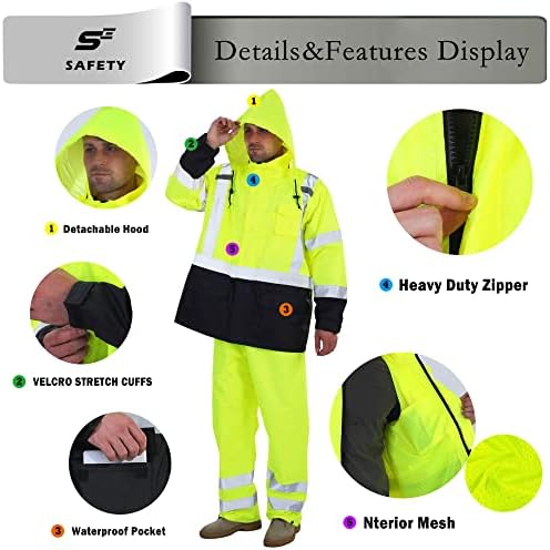 Sesafety Hi Vis Caplan, classe 3 de alta visibilidade de capa de chuva para homens, trajes de chuva para homens à