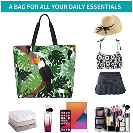 Mazbit Tropical Leaves Moda feminina Bolsa de compras de ombro de grande capacidade - Tote diário de compras de viagens